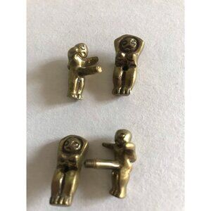 Vtg 1970's Male Female Screw Together Molten Brass Cufflinks Brutalist Modernist